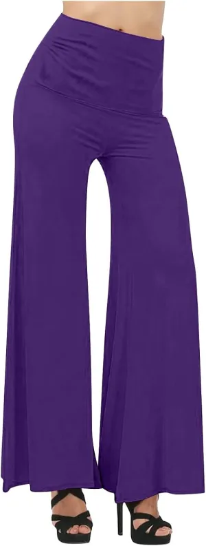 Women's Stretchy Wide Leg Lounge Pants Casual Workout Comfy High Waist Flare Pants Solid Breathable Yoga Trousers