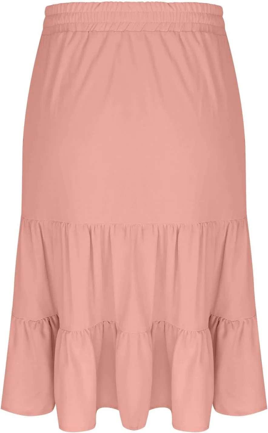 Women's Summer High Waisted Skirts Tiered Ruffle Skirts Boho Flowy Swing Pleated Skirt Casual A-Line Maxi Skirt