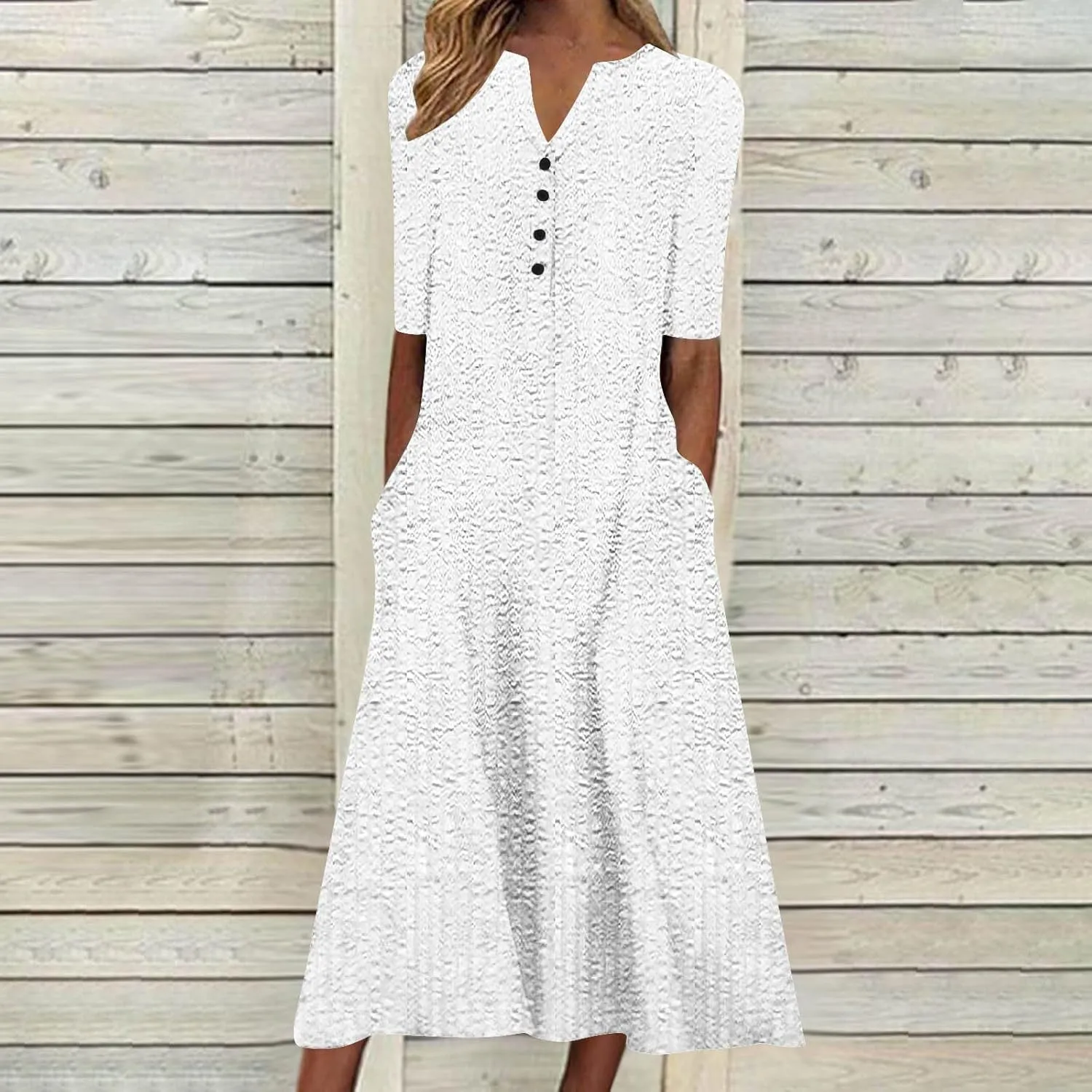 Womens Summer Short Sleeve Wrap V Neck Mini Sundress Button Down Boho Floral Long Dress Basic Casual Dresses 2025