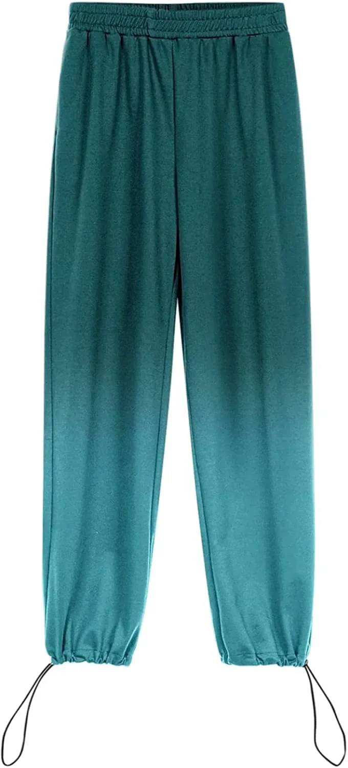 Women's Sweatpants Casual Loose Patchwork Lounge Trousers with Pockets High Waist Drawstring Cinch Bottom Jogger Pants