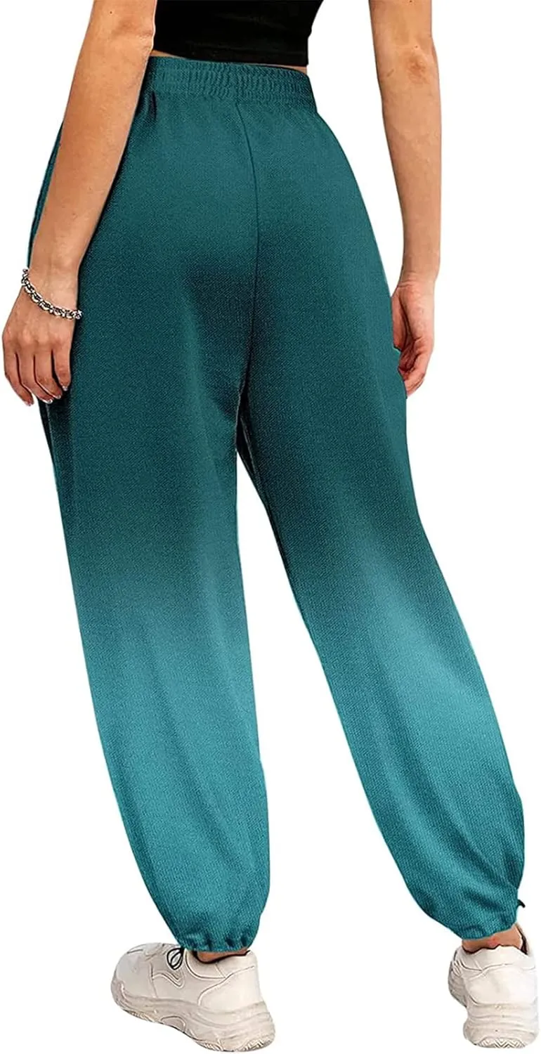 Women's Sweatpants Casual Loose Patchwork Lounge Trousers with Pockets High Waist Drawstring Cinch Bottom Jogger Pants