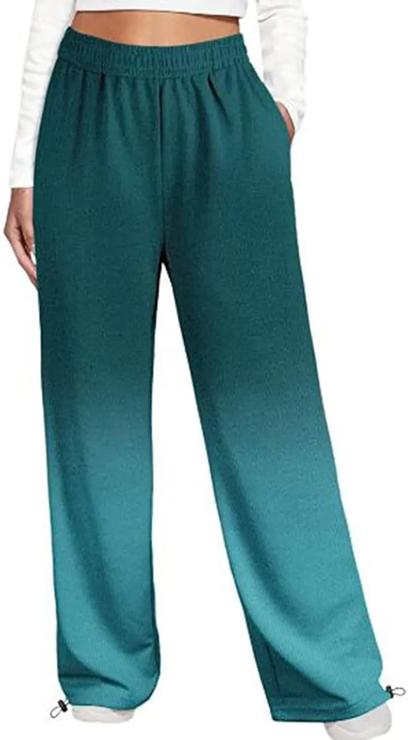 Women's Sweatpants Casual Loose Patchwork Lounge Trousers with Pockets High Waist Drawstring Cinch Bottom Jogger Pants