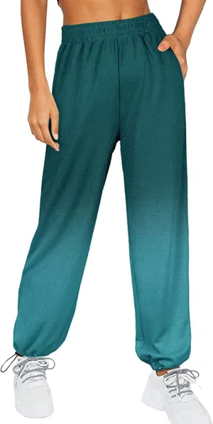 Women's Sweatpants Casual Loose Patchwork Lounge Trousers with Pockets High Waist Drawstring Cinch Bottom Jogger Pants