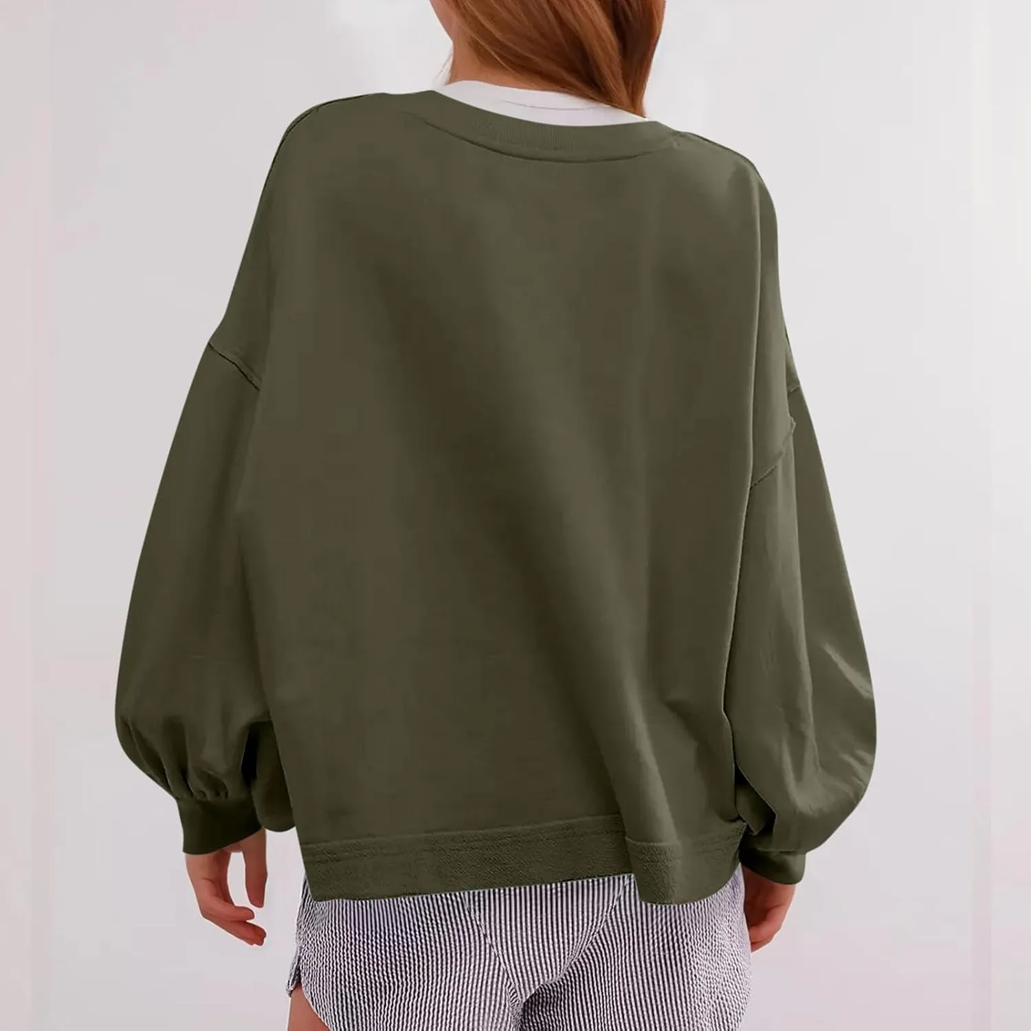 Womens Tops Long Puff Sleeve Sweatshirt Crop Solid Color Pullover Tops Dressy Casual Daily Cute Shirts for Women