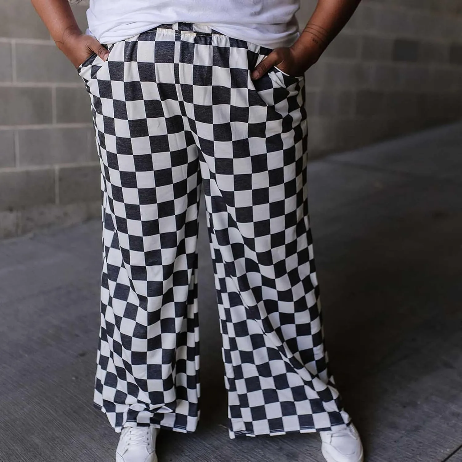 Womens Y2K Checkered Wide Leg Pants High Elastic Waist Plaid Straight Loose Fit Lounge Trouser Going Out Streetwear