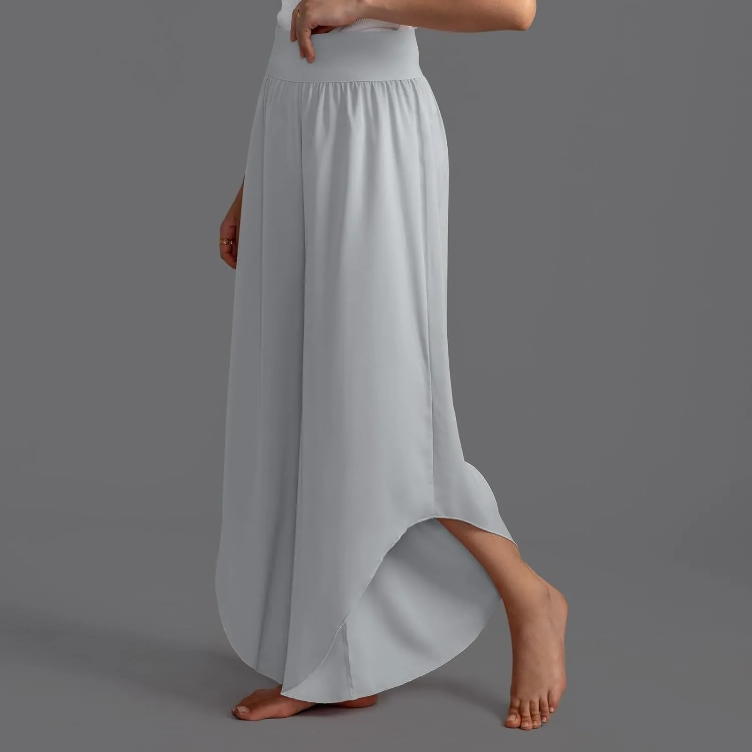 Women's Yoga Palazzo Pants Trendy Flowy Elastic Waist High Fork Wide Leg Pants Comfy Breathable Loose Baggy Trousers