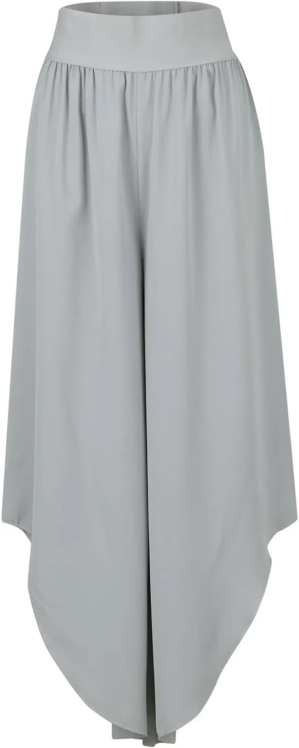 Women's Yoga Palazzo Pants Trendy Flowy Elastic Waist High Fork Wide Leg Pants Comfy Breathable Loose Baggy Trousers