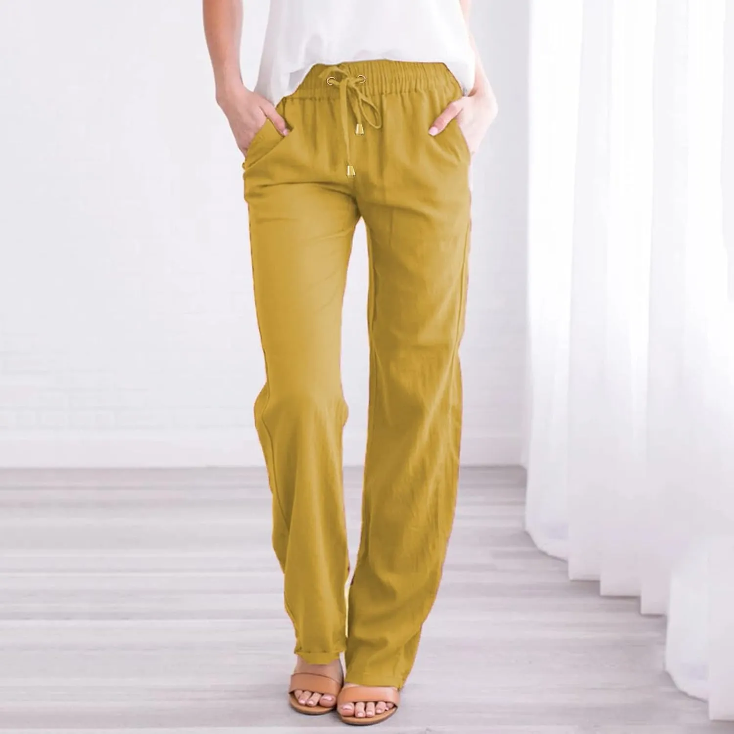 Women's Yoga Pants with Pockets Comfy Stretch Loose Wide Leg Casual Pants Breathable Running Workout Lounge Pants