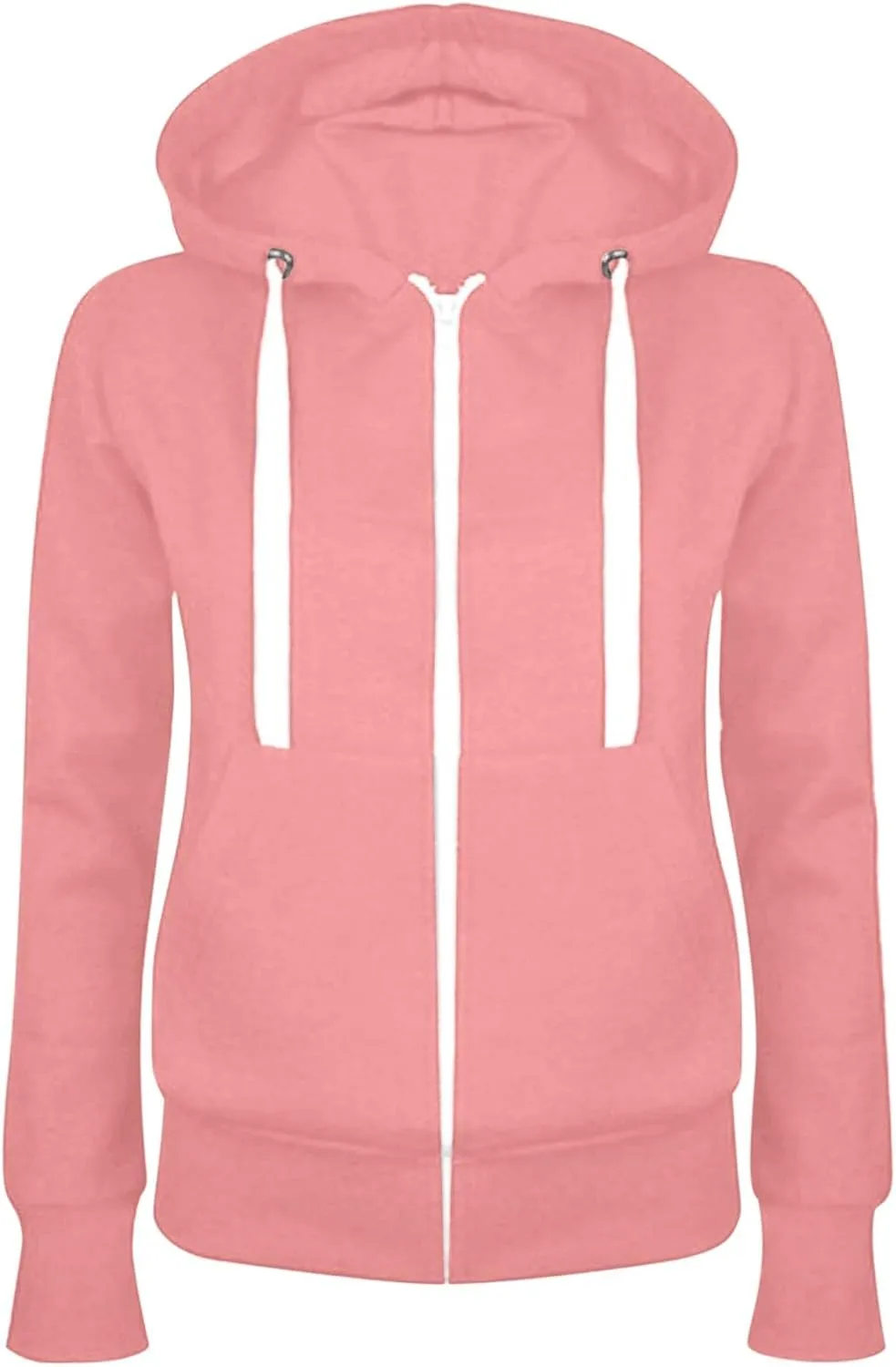 Womens Zip Up Drawstring Solid Jackets Long Sleeve Loose Hoodies Oversized Comfy Hooded Sweatshirt Fall Pullover Tops
