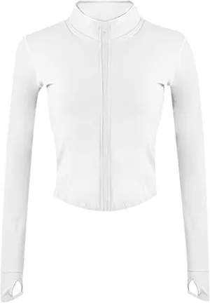 Yeokou Womens Active Zip Up Running Workout Cropped Bbl Athletic Jacket with Thumb Holes