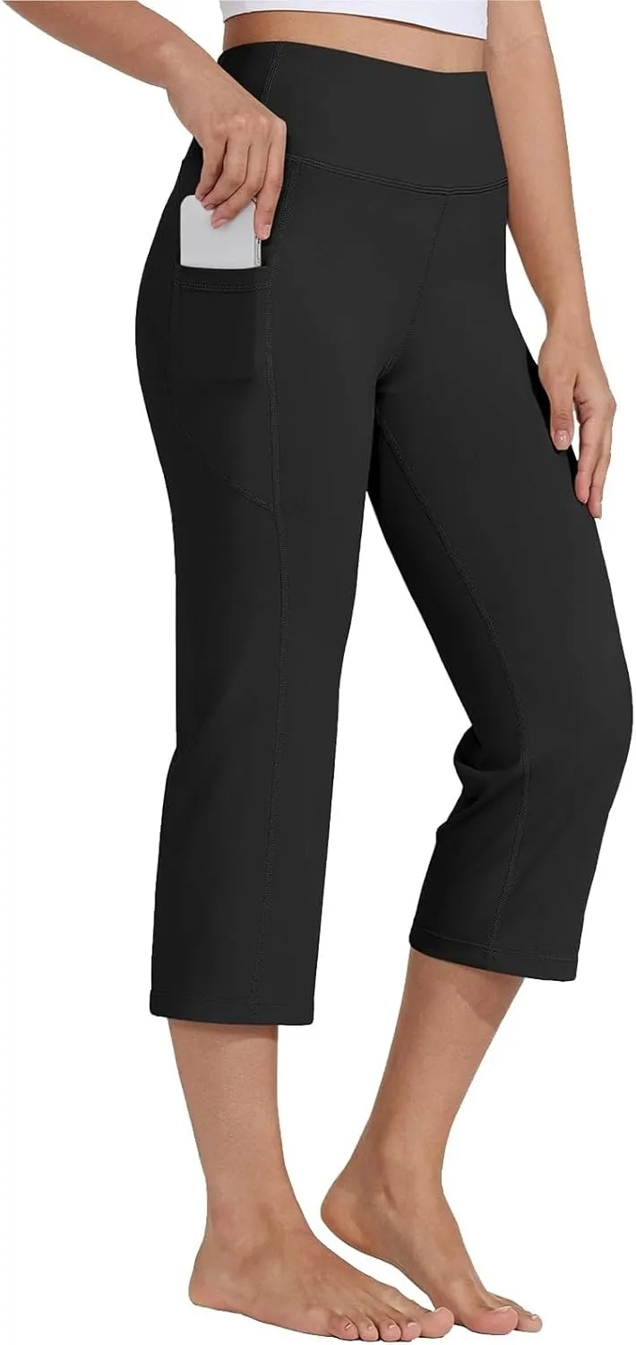 Yoga Pants for Women High Elastic Waist Cropped Trousers Slim Fit Comfy Soft Workout Fitness Sweatpants with Pockets