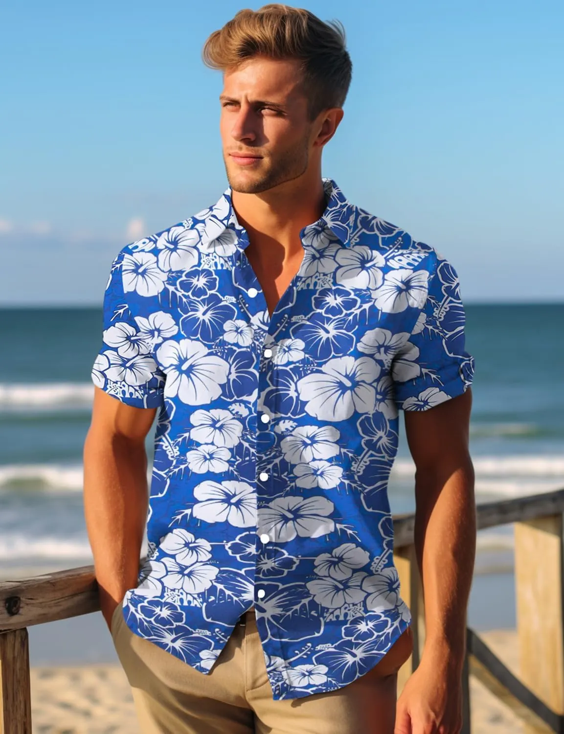 Yoimira Mens Hawaiian Shirts Short Sleeve,Print Mens Casual Button Down Floral Summer Beach Shirt