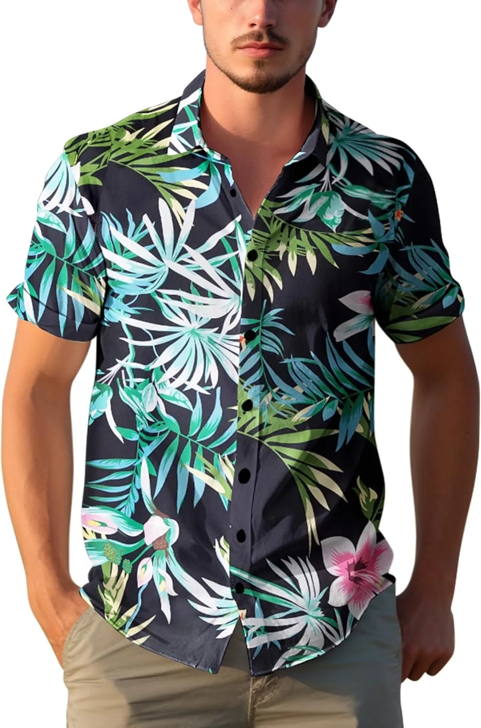 Yoimira Mens Hawaiian Shirts Short Sleeve,Print Mens Casual Button Down Floral Summer Beach Shirt