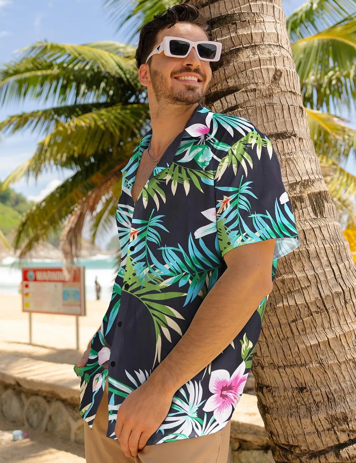 Yoimira Mens Hawaiian Shirts Short Sleeve,Print Mens Casual Button Down Floral Summer Beach Shirt