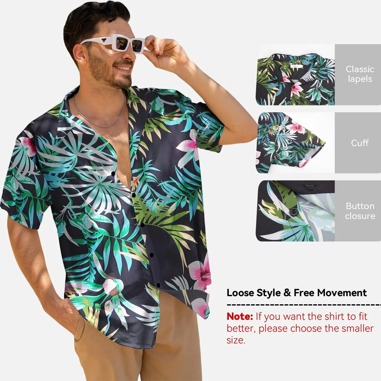 Yoimira Mens Hawaiian Shirts Short Sleeve,Print Mens Casual Button Down Floral Summer Beach Shirt