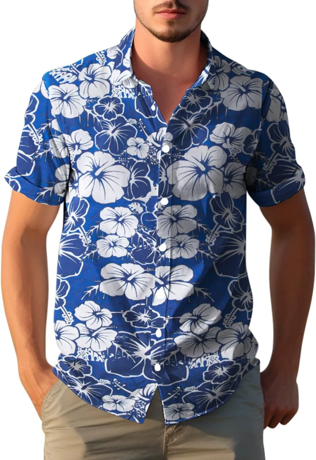 Yoimira Mens Hawaiian Shirts Short Sleeve,Print Mens Casual Button Down Floral Summer Beach Shirt