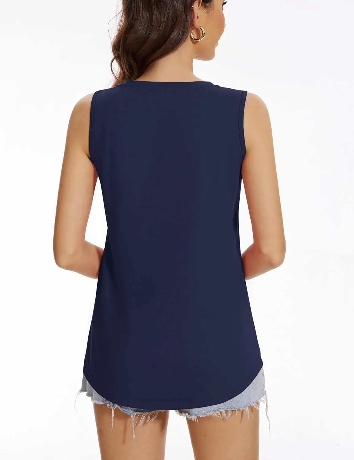 YUCOLEN Women's Tank Tops Sleeveless V Neck Loose Fit Shirts Summer Flowy Curved Hem UPF 50  Basic Clothes