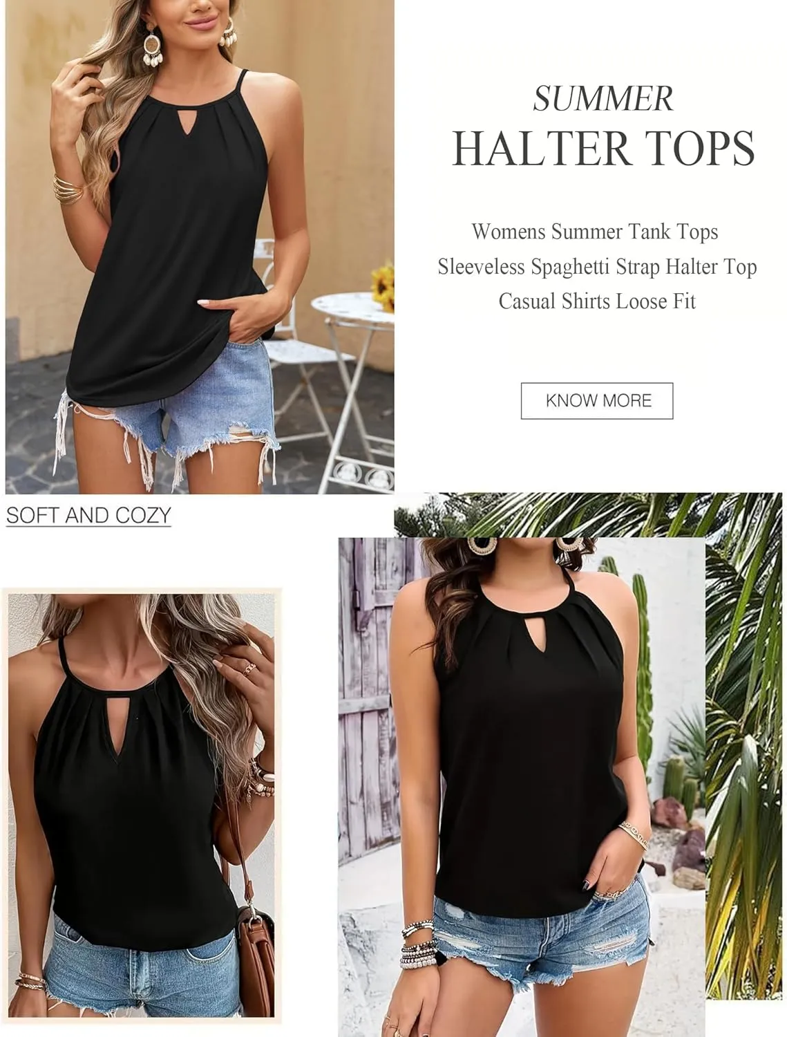 Zeagoo Womens Tank Tops Sleeveless Spaghetti Strap Halter Top Flowy Summer Beach Outfits 2025