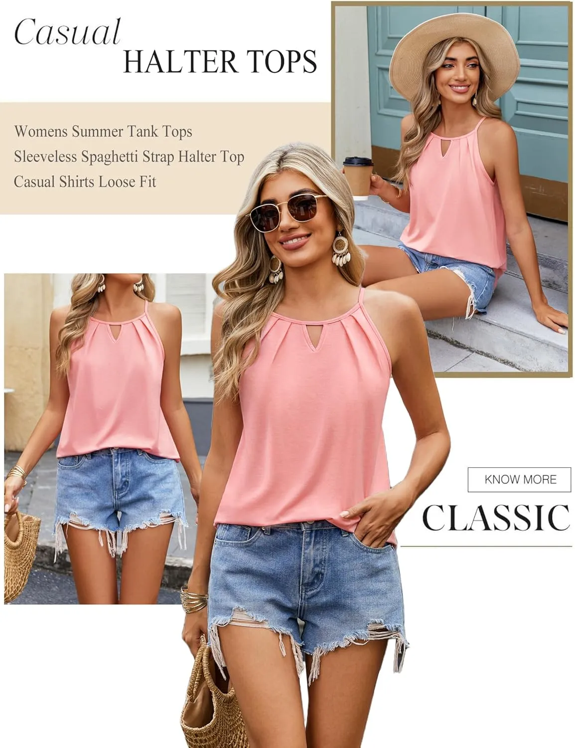 Zeagoo Womens Tank Tops Sleeveless Spaghetti Strap Halter Top Flowy Summer Beach Outfits 2025