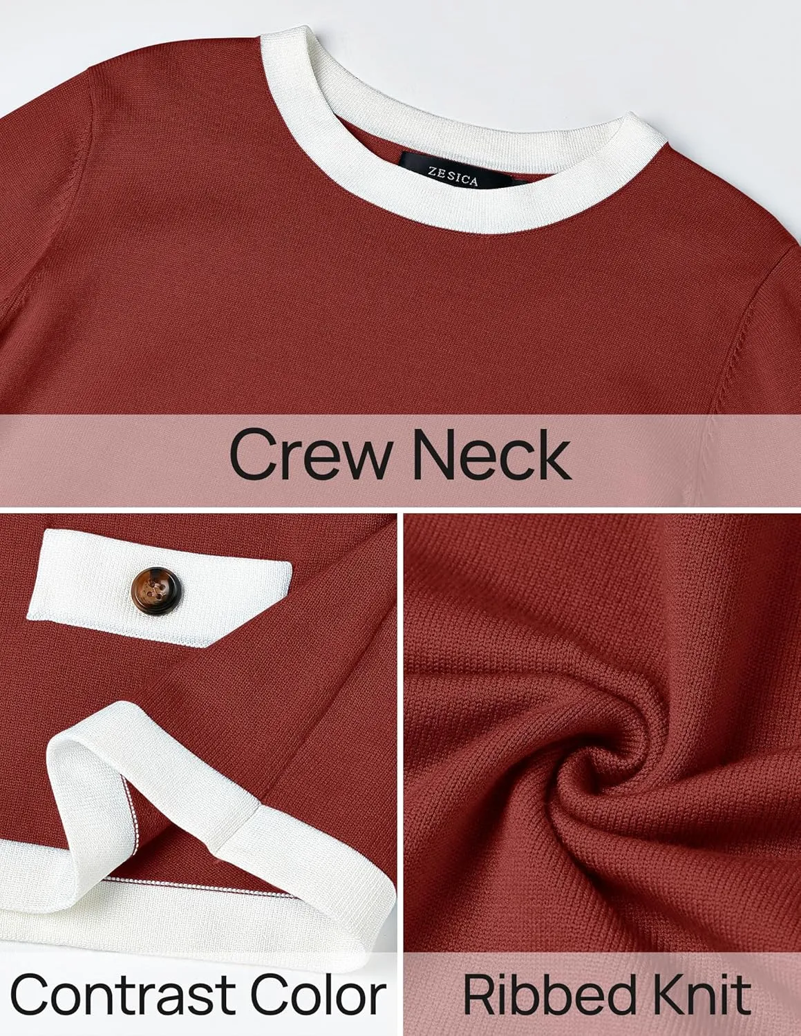 ZESICA Women's Fall Sweaters 2025 Long Sleeve Crewneck Knit Color Block Lightweight Pullover Tops Clothes