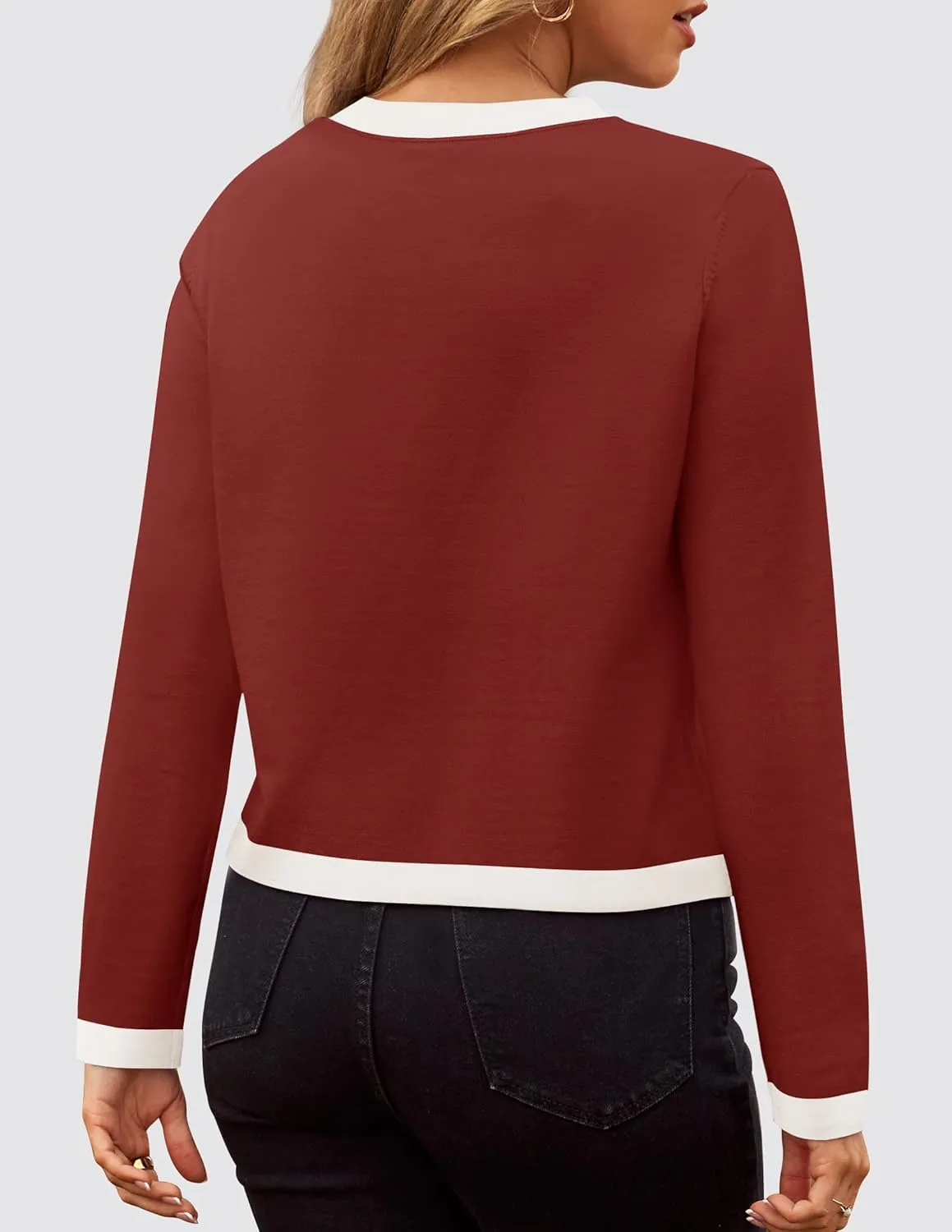 ZESICA Women's Fall Sweaters 2025 Long Sleeve Crewneck Knit Color Block Lightweight Pullover Tops Clothes