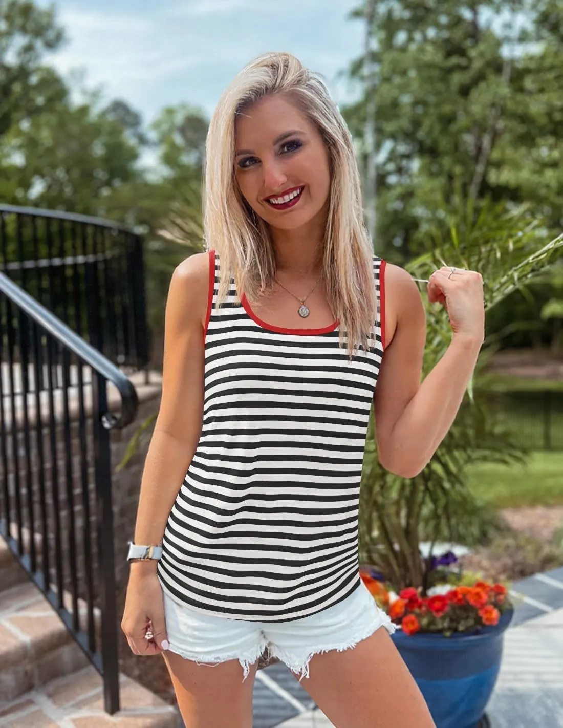 ZESICA Women's Summer Casual Striped Tank Top Sleeveless Scoop Neck Loose Fit Color Block Tops 2025 Fashion Clothes