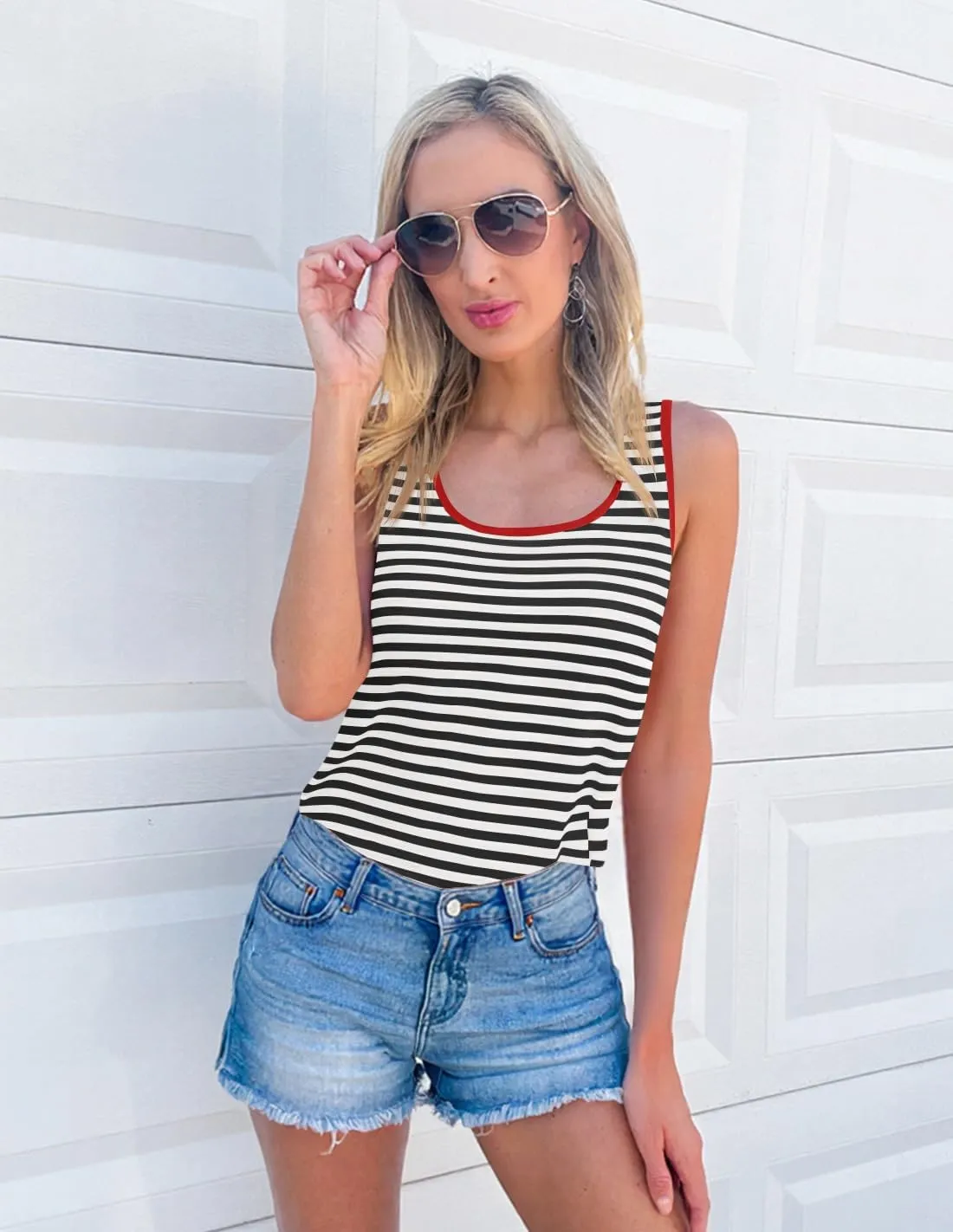 ZESICA Women's Summer Casual Striped Tank Top Sleeveless Scoop Neck Loose Fit Color Block Tops 2025 Fashion Clothes
