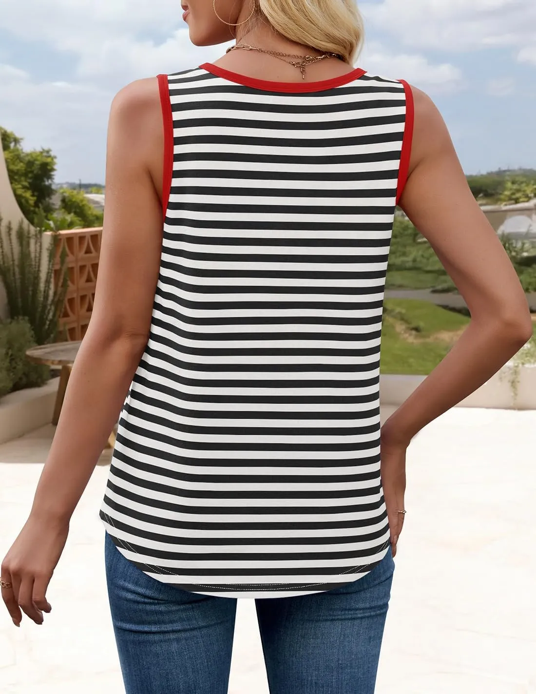 ZESICA Women's Summer Casual Striped Tank Top Sleeveless Scoop Neck Loose Fit Color Block Tops 2025 Fashion Clothes