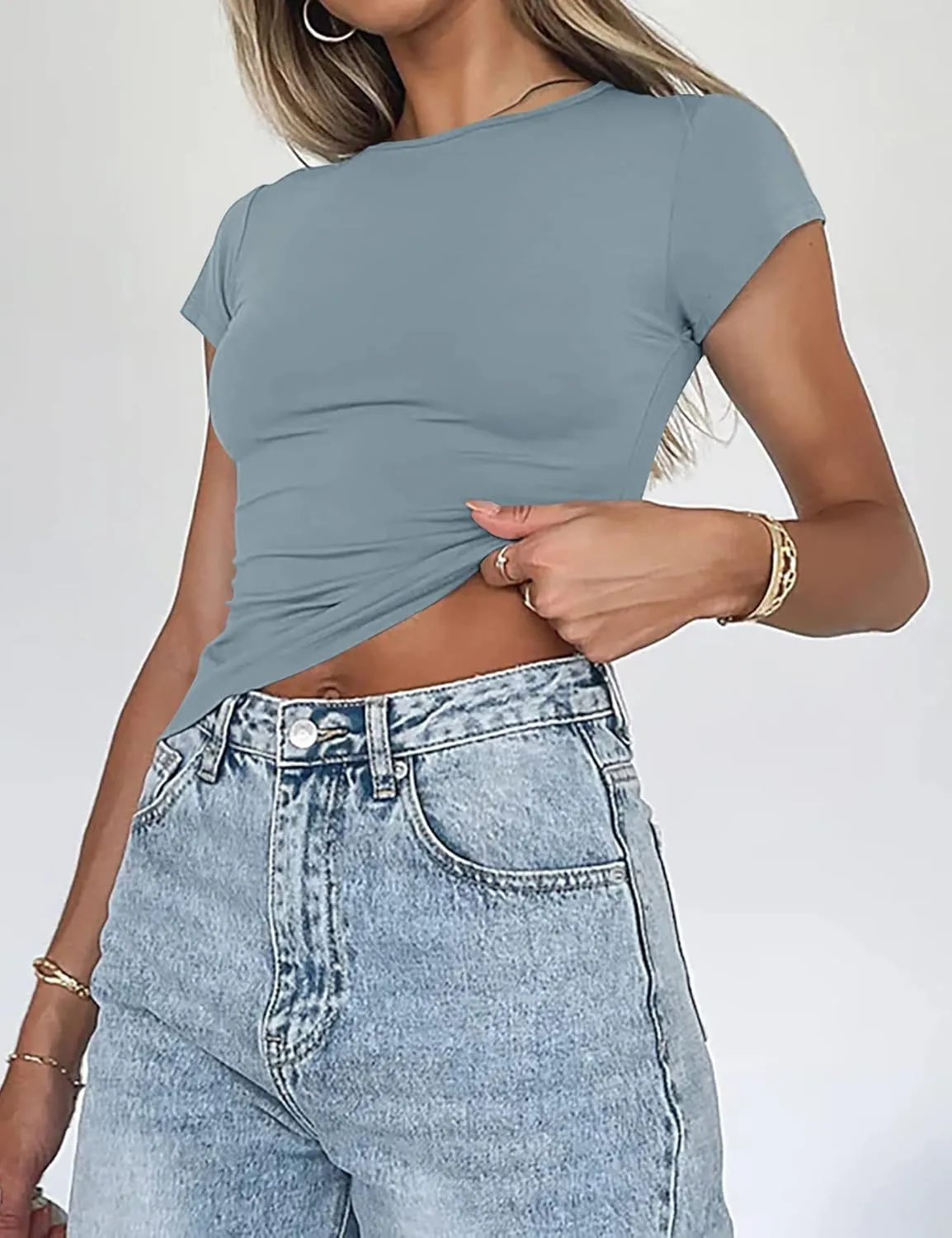 ZHENWEI Crop Workout Tops for Women Pack Summer Short Sleeve Gym Athletic Compression Shirts Cute Tight Basic Tops Tee